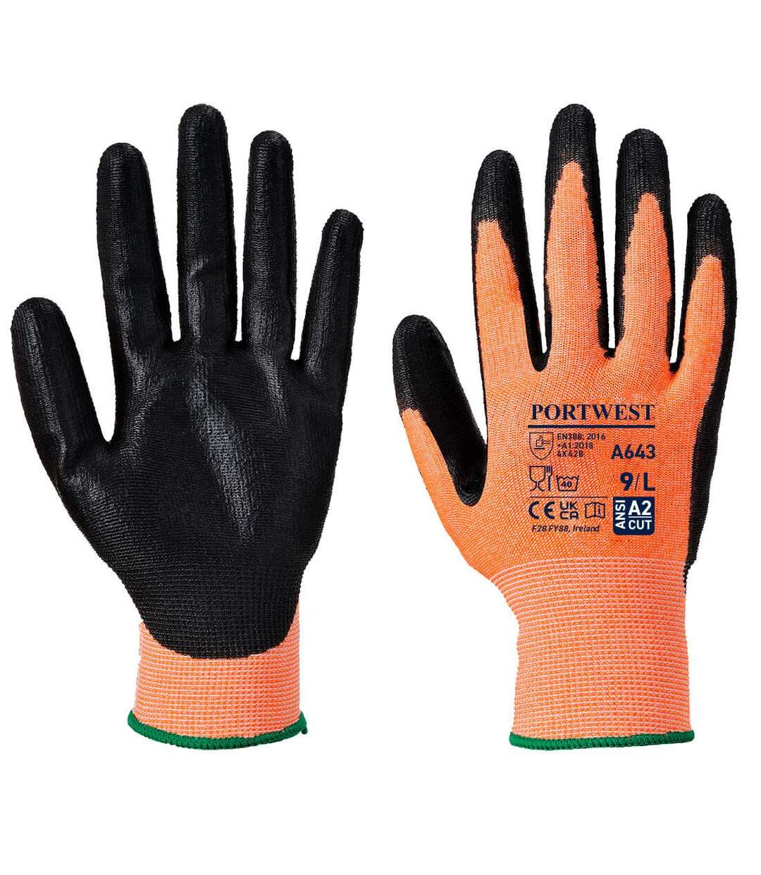 Unisex adult a643 nitrile foam cut resistant gloves l amber/black Portwest-1