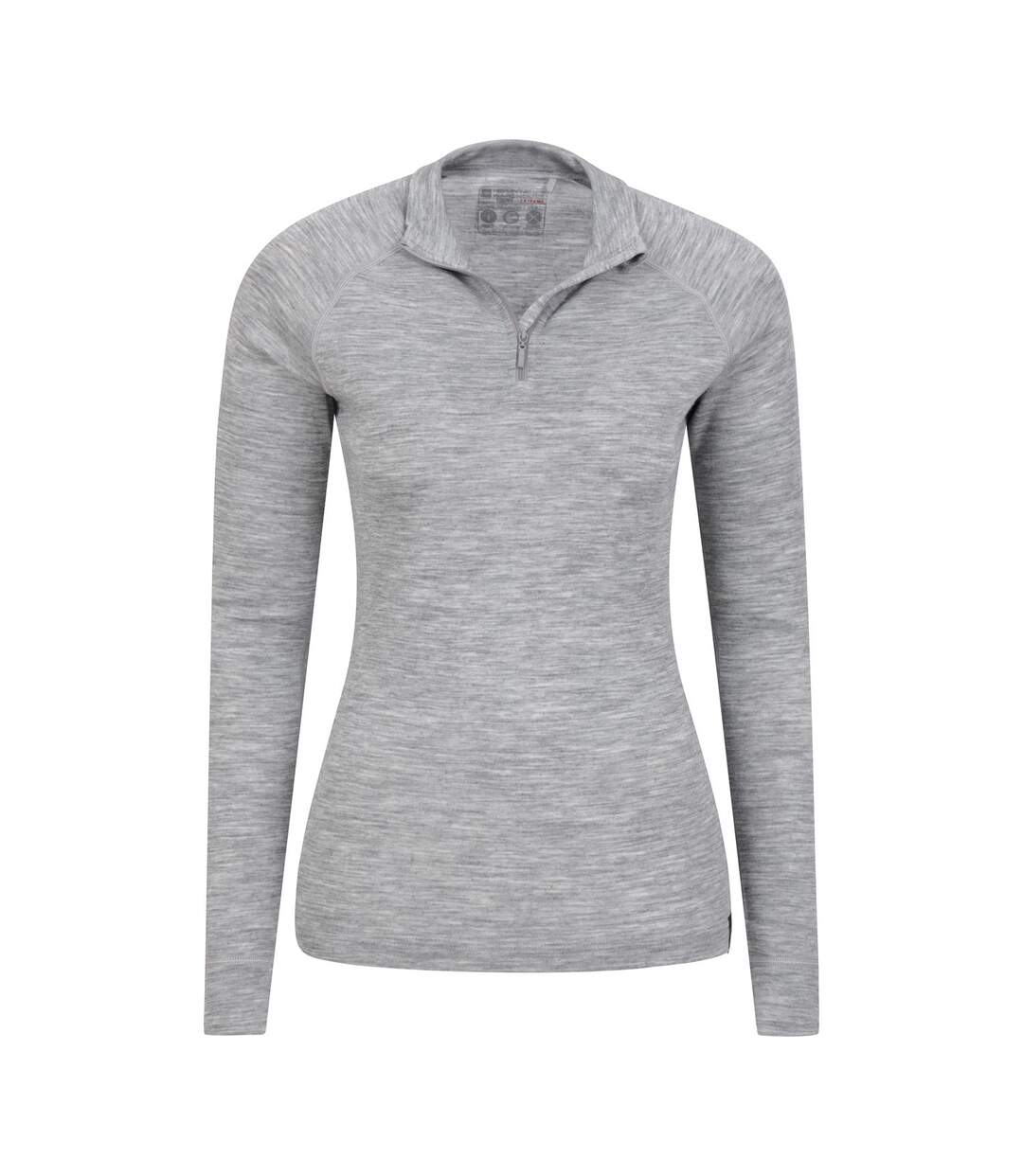 Womens/ladies merino wool zip neck thermal top light grey Mountain Warehouse