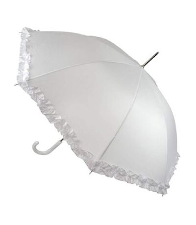 Drizzles Frilled Bridal Stick Umbrella (White) (One Size) - UTUT1574
