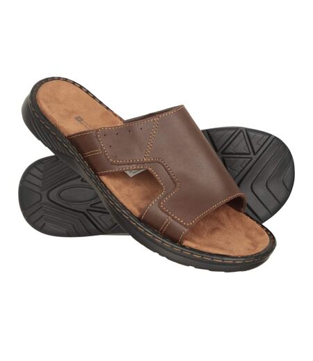 Mens comfort leather slip-on sandals brown Mountain Warehouse