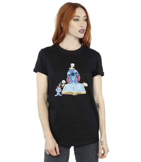 Disney Femmes/Les femmes Lilo & Stitch Reading A Book Cotton Boyfriend T-Shirt (Noir) - UTBI30078