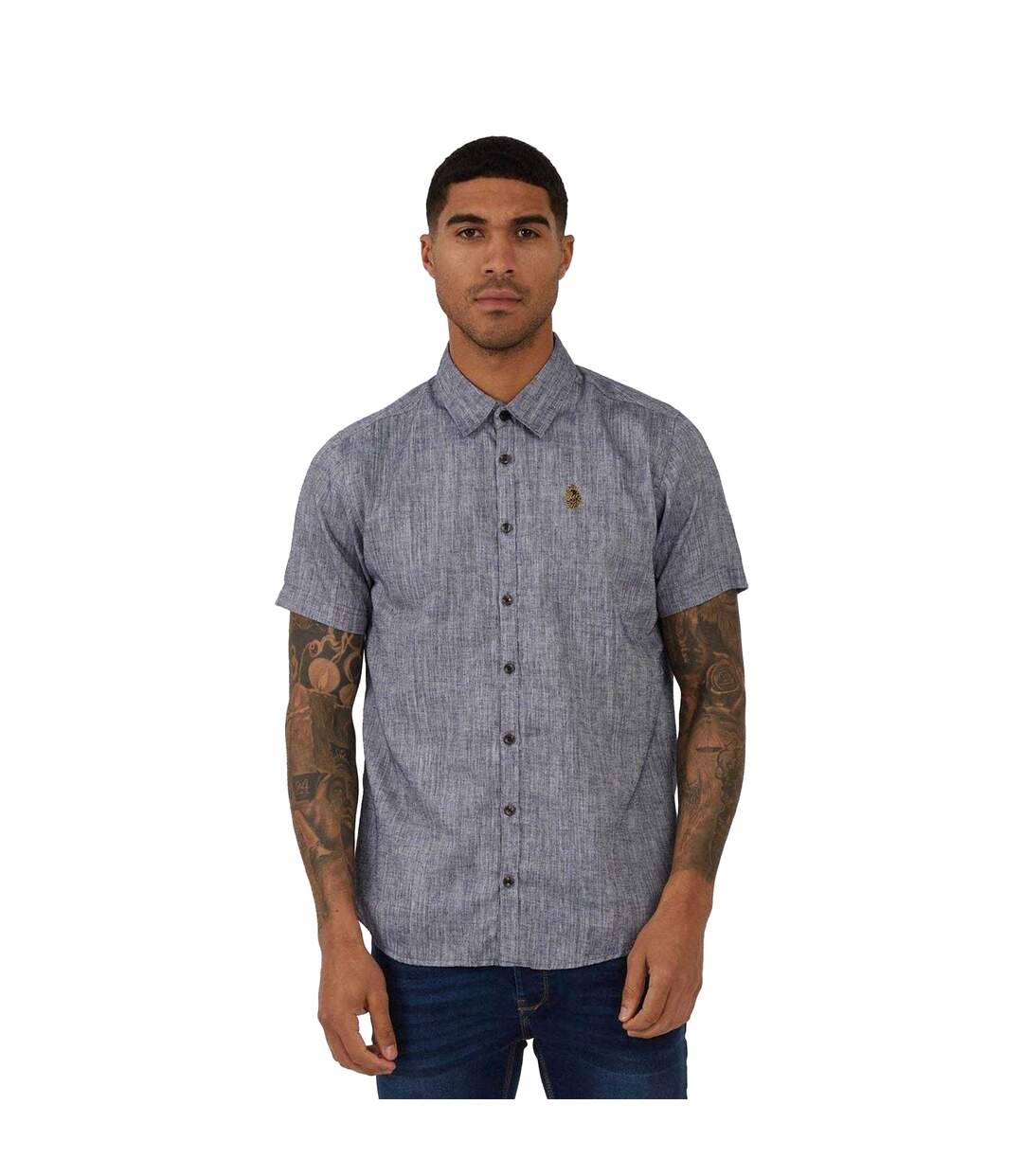 Mens Linen Tailored Shirt Navy Luke 1977-1