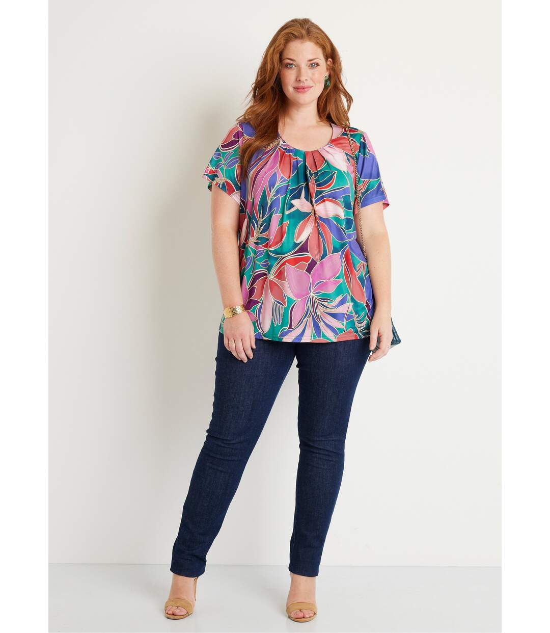 T-shirt ample long fleuri manches courtes-3