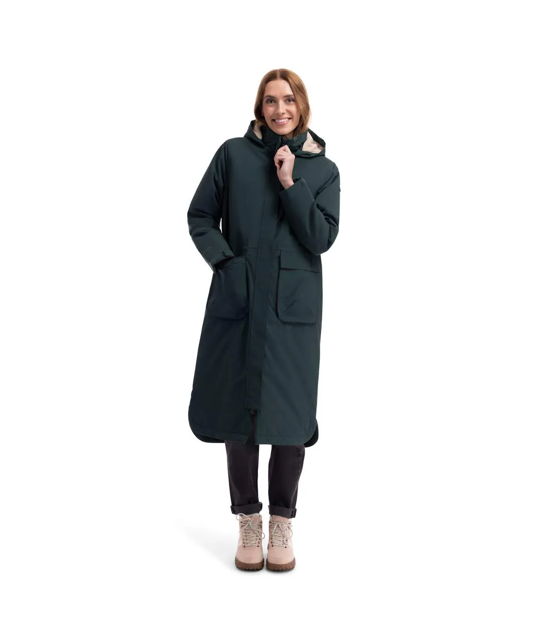 Veste Imperméable Longue À Capuche 3-en-1 Kamila Femme Vert Foncé Trespass-1