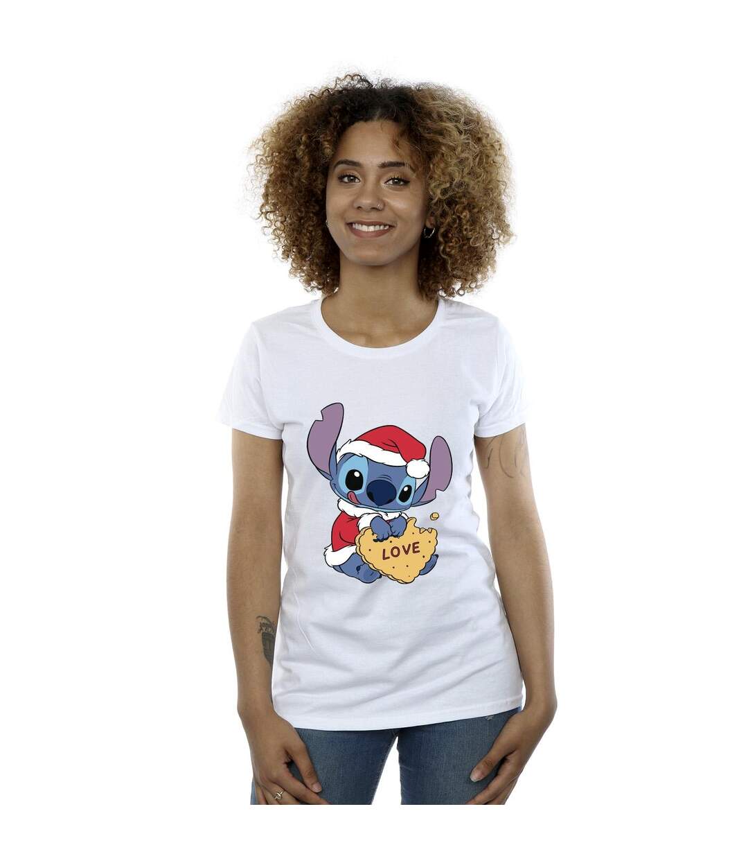 Disney T-shirt en coton Femmes/Ladies Lilo And Stitch Christmas Love Biscuit (Blanc) - UTBI25632-2