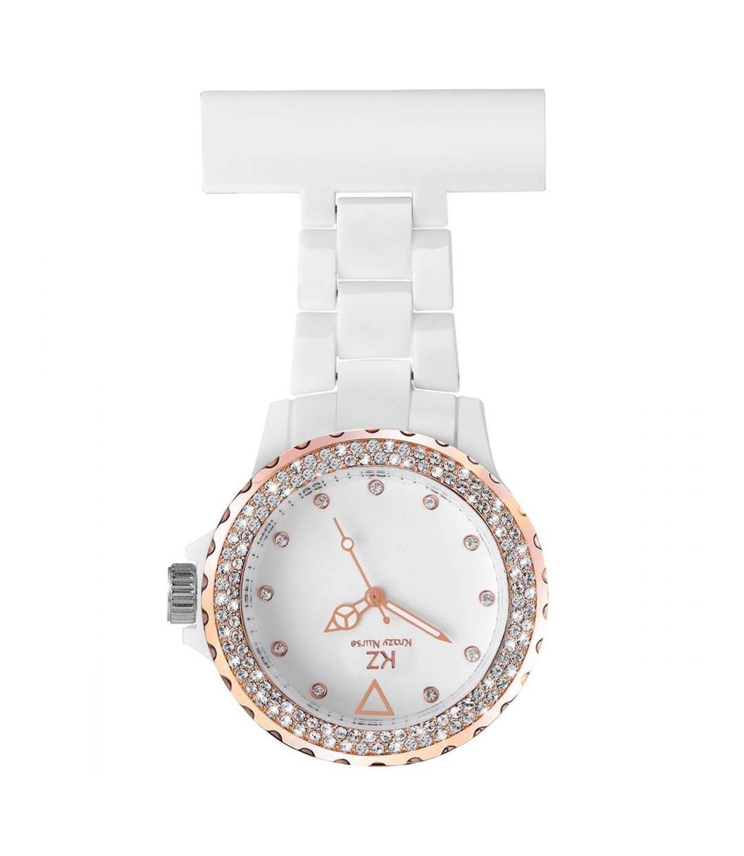 Montre Infirmière en Plastique Blanc Rosé Strass KRAZY 11