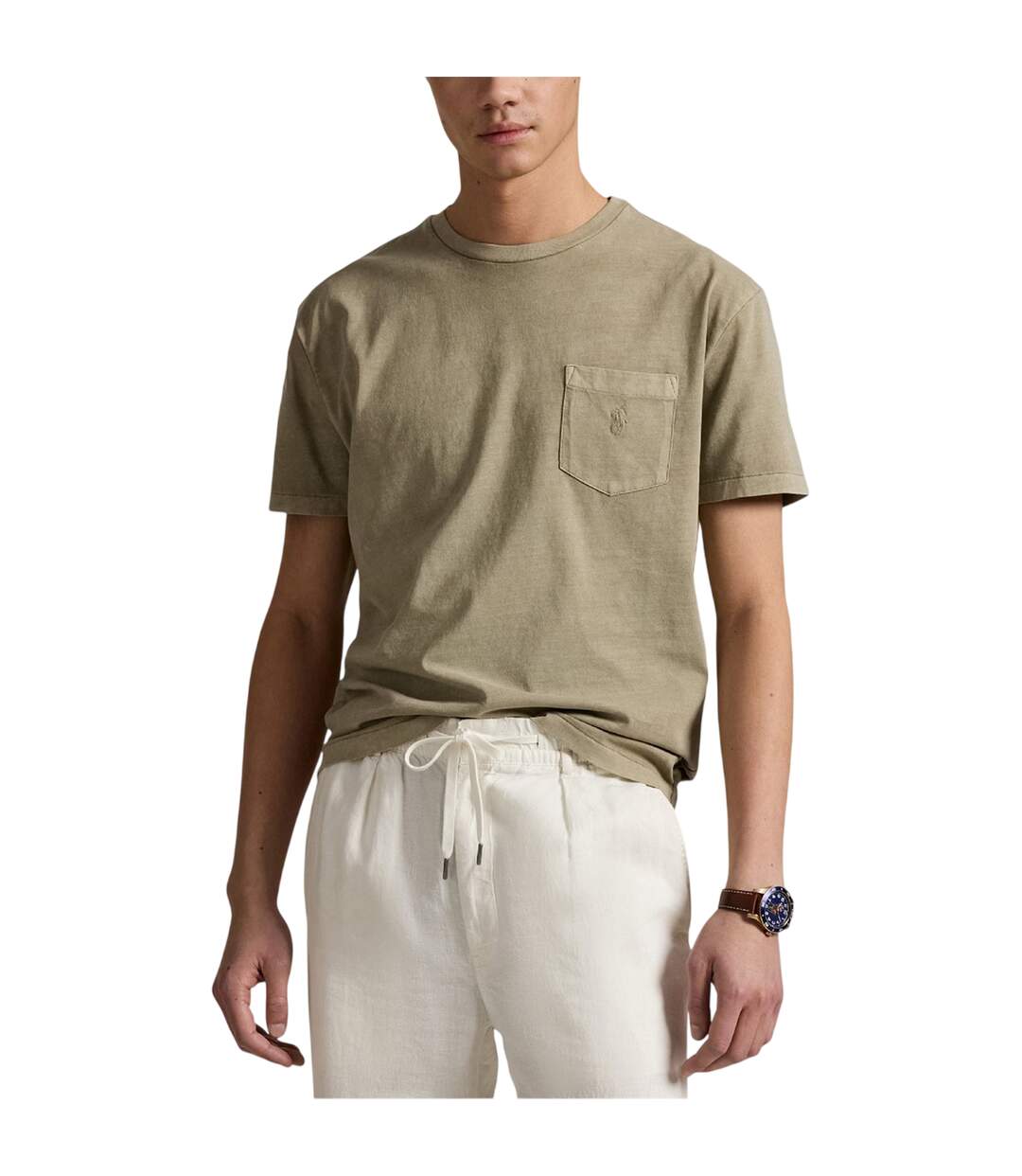 Mens Embroidered Pocket Slim T-shirt Olive Ralph Lauren-3