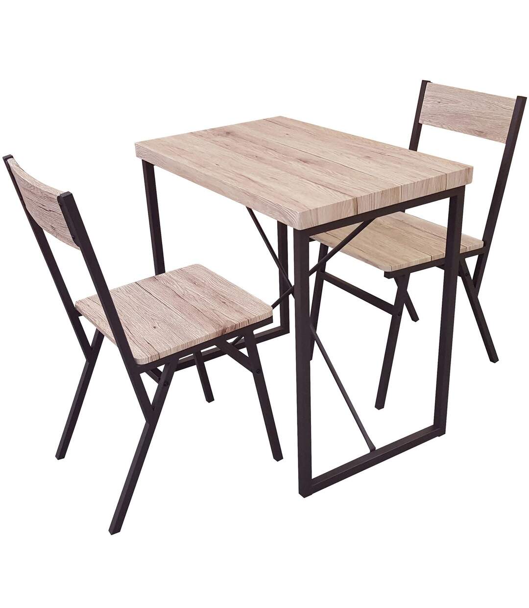 Table haute avec 2 chaises - L. 80 x H. 75 cm - Marron-1