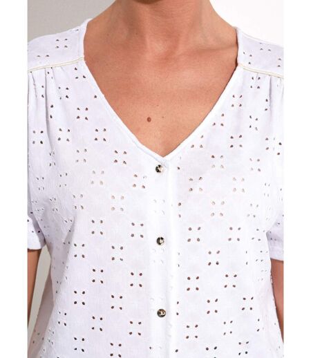 T-shirt col V maille effet broderie