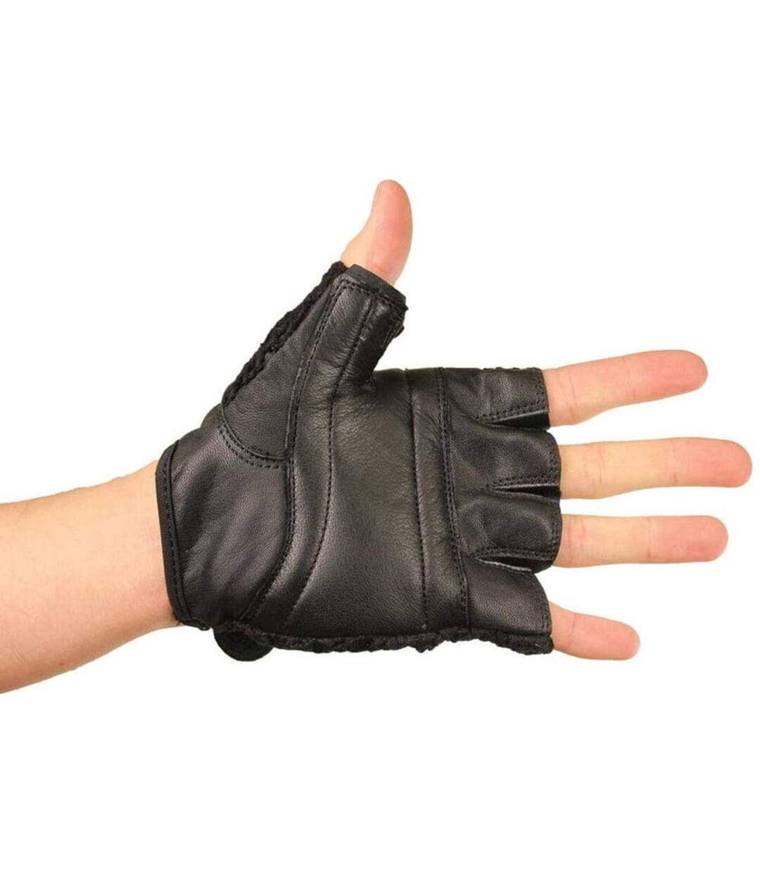 Unisex adult leather fingerless gloves black Fitness Mad-3