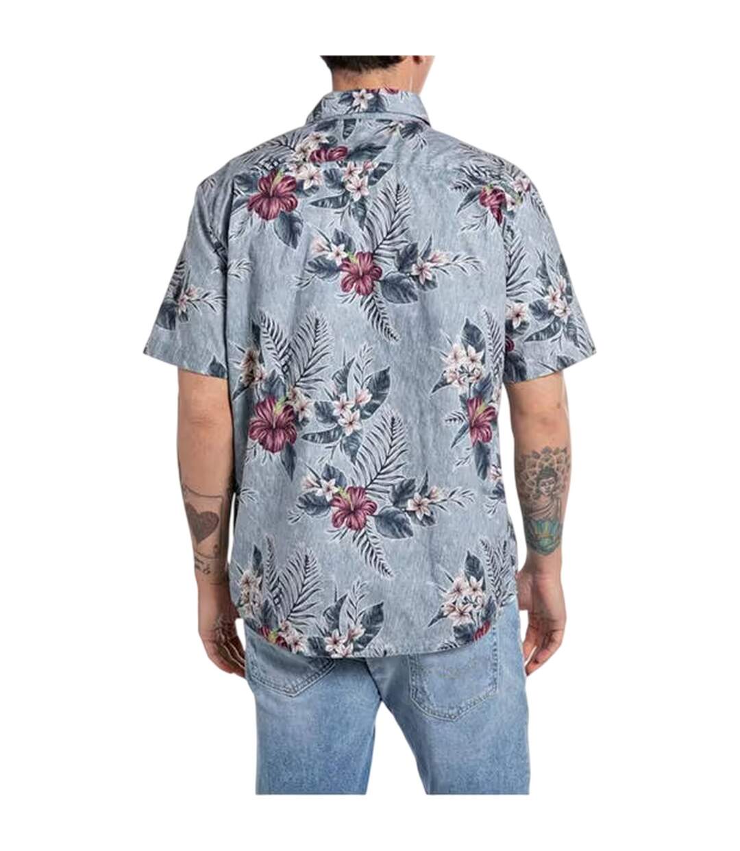 Mens Floral Regular Short-sleeved Casual Shirt Blue Replay-2