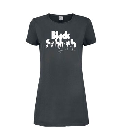Womens/ladies Crowd Black Sabbath T-shirt Dress Charcoal Amplified