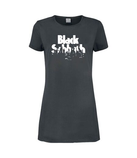 Womens/ladies Crowd Black Sabbath T-shirt Dress Charcoal Amplified