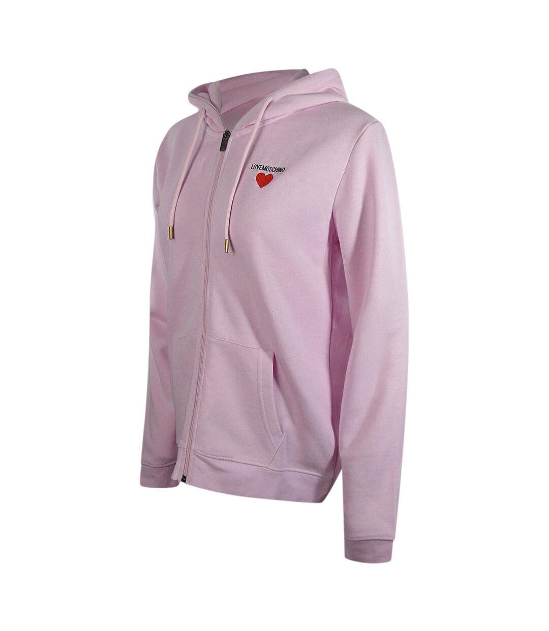Womens/ladies Heart Logo Full Zip Hoodie Pink Love Moschino-3