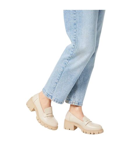 Womens/ladies Neddie Chunky Penny Loafers Beige Faith