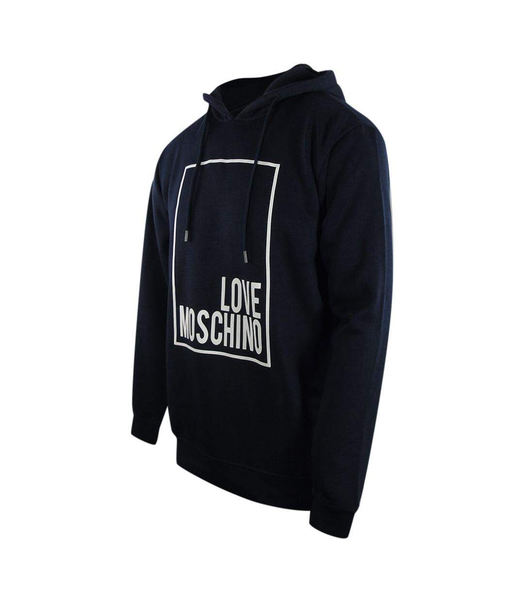 Sweat À Capuche Motif/style Logo Rectangulaire Femme Bleu Marine Foncé Blanc Love Moschino-3