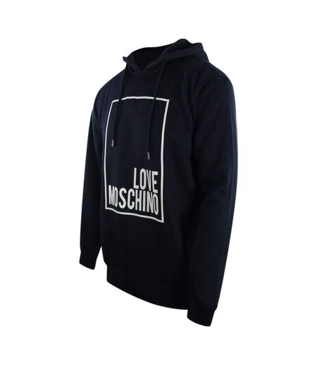 Sweat À Capuche Motif/style Logo Rectangulaire Femme Bleu Marine Foncé Blanc Love Moschino