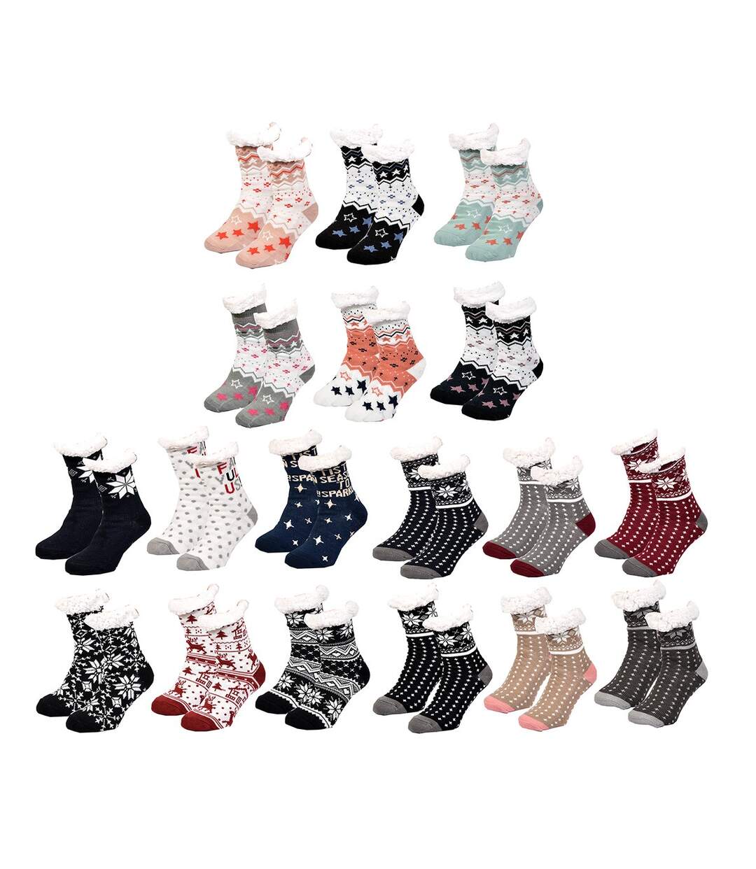 Chaussettes Femme d'intérieur Thermiques antidérapantes -Assortiment modèles photos selon arrivages- Pack de 3 Paires Chaussons Surprise-1