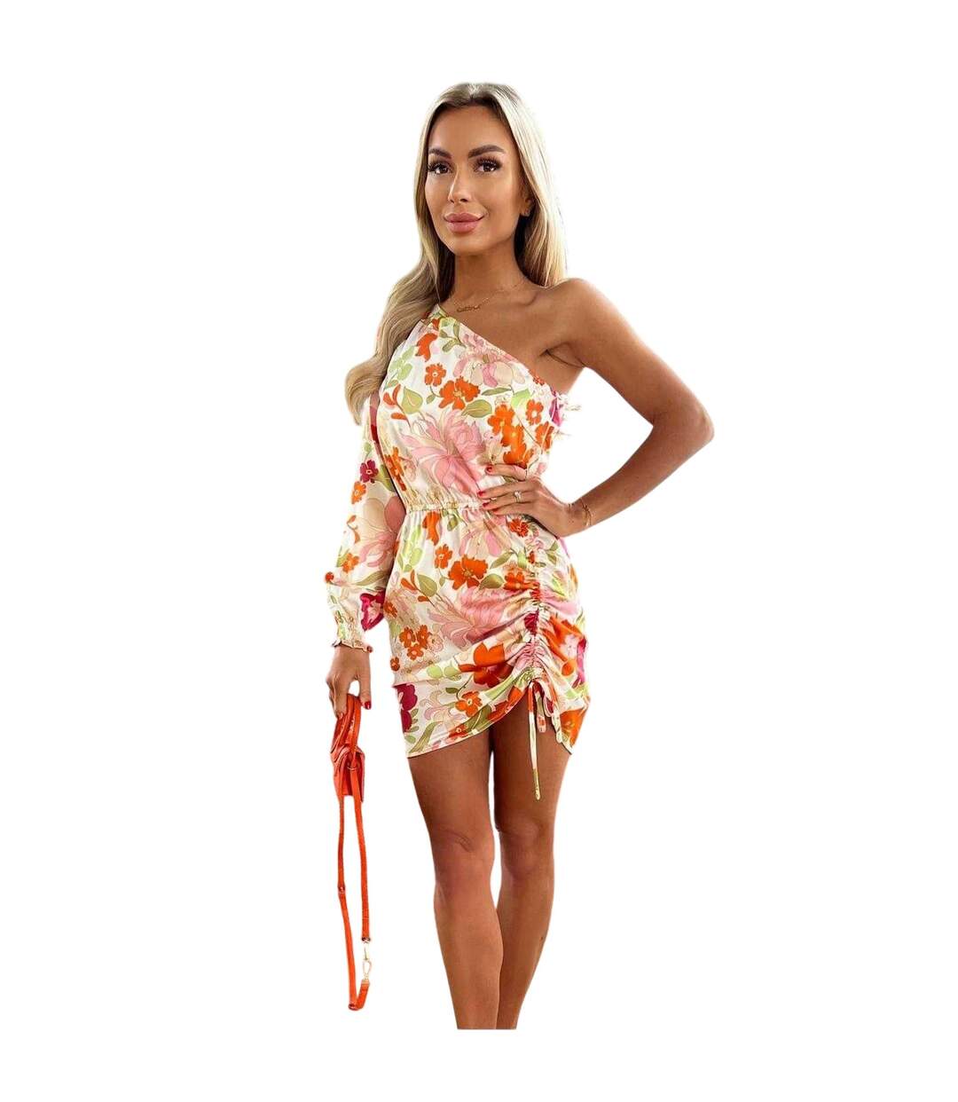 Womens/ladies Floral Ruched Side One Sleeve Mini Dress Multicoloured AX Paris-2