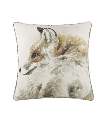 Watercolour fox cushion cover one size off white/brown/orange Evans Lichfield