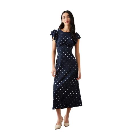 Dorothy Perkins Womens/Ladies Empire Spotted Ruffle Midi Dress (Navy) - UTDP1620