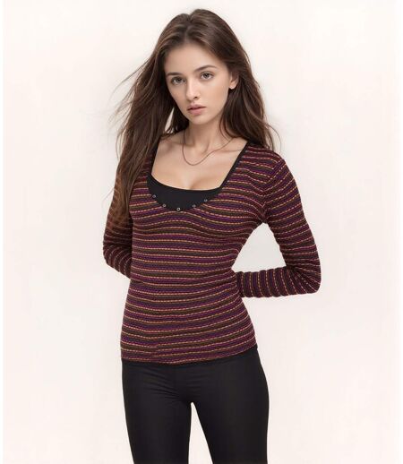 Tee-shirt femme à  rayures chic à  manches longues - Confortable et stylé en rouge