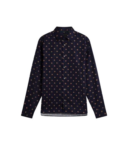 Mens Floral Collared Long-sleeved Shirt Navy Ted Baker