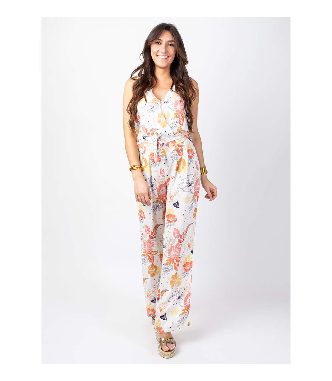 Combi Pantalon femme chic MINDY larges bretelles Coton Du Monde-2