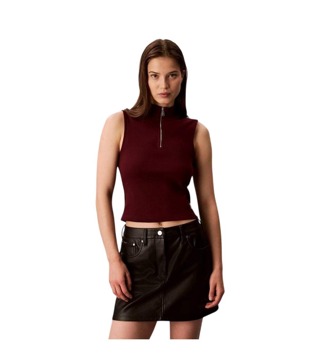 Womens/ladies Ribbed Slim Sleeveless Tank Top Rouge Calvin Klein-2