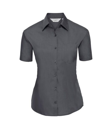 Russell Collection Womens/Ladies Poplin Easy-Care Short-Sleeved Shirt (Convoy Gray)