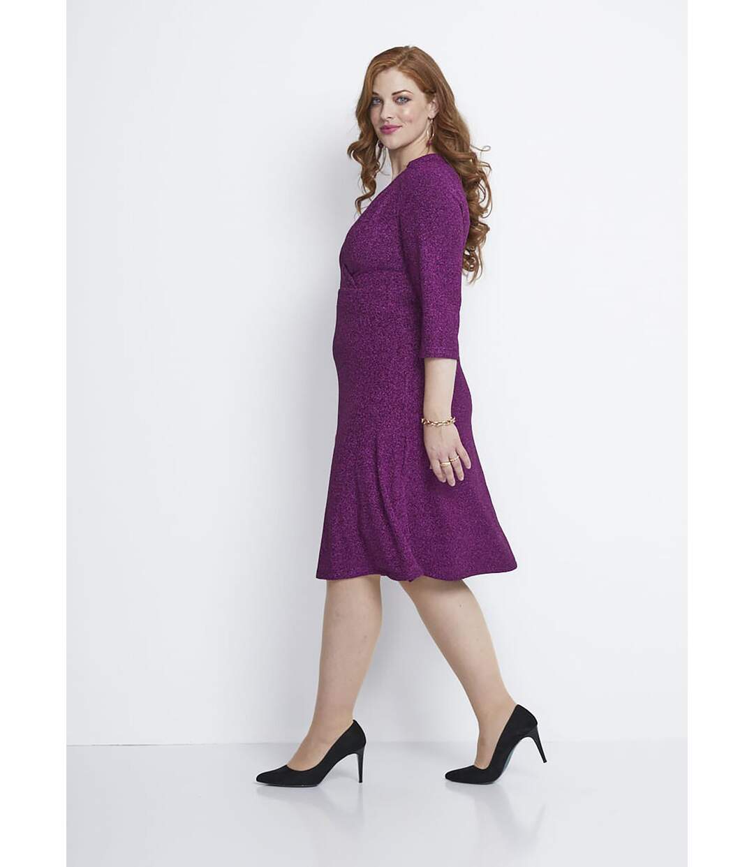 Robe courte effet cache-coeur maille pailletée-3