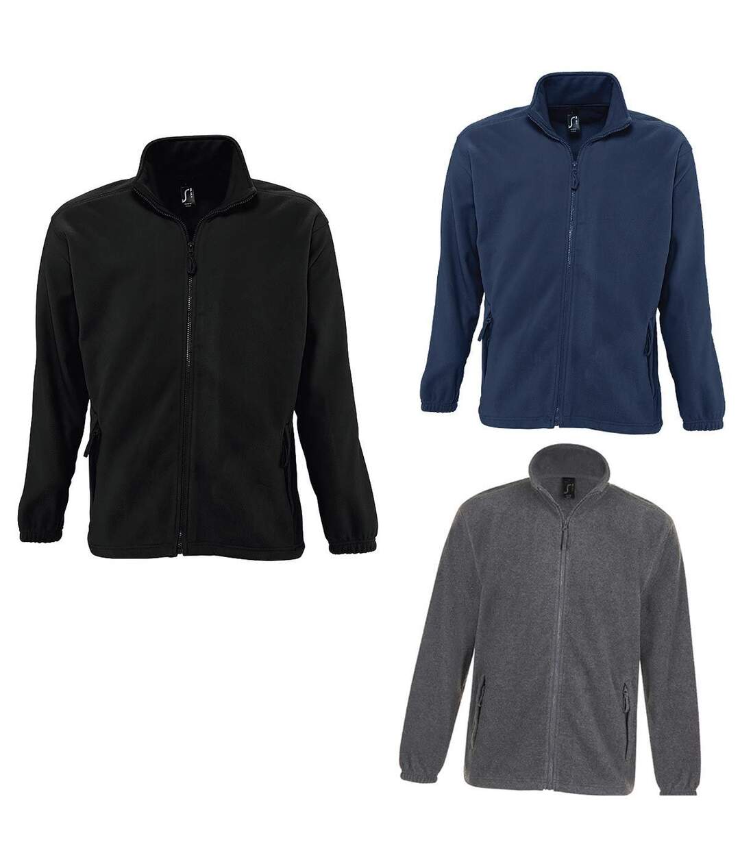 Lot de 3 vestes polaires zip intégral - 55000 - noir - gris et bleu marine