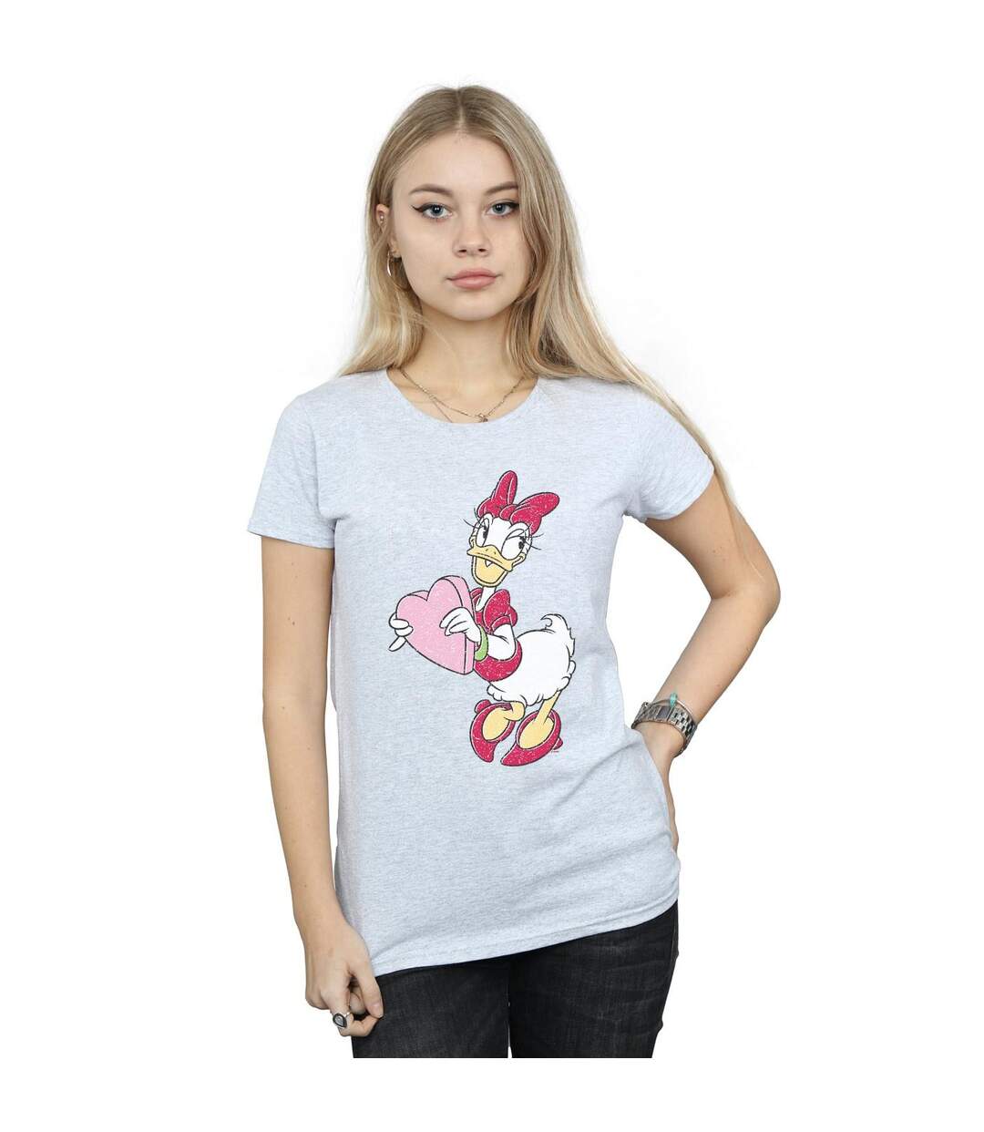 Disney T-shirt en coton Daisy Duck Love Heart - Femmes/Ladies (Gris sportif) - UTBI32443-2