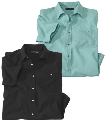 Pack of 2 Men's Short-Sleeved Shirts - Turquoise Black
