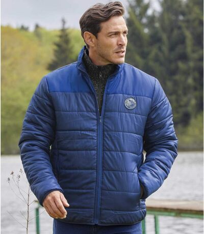 Men's Blue Water-Repellent Puffer Jacket - Foldaway Hood