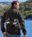 Men's Grey Wolf Print Fleece Jacket-2