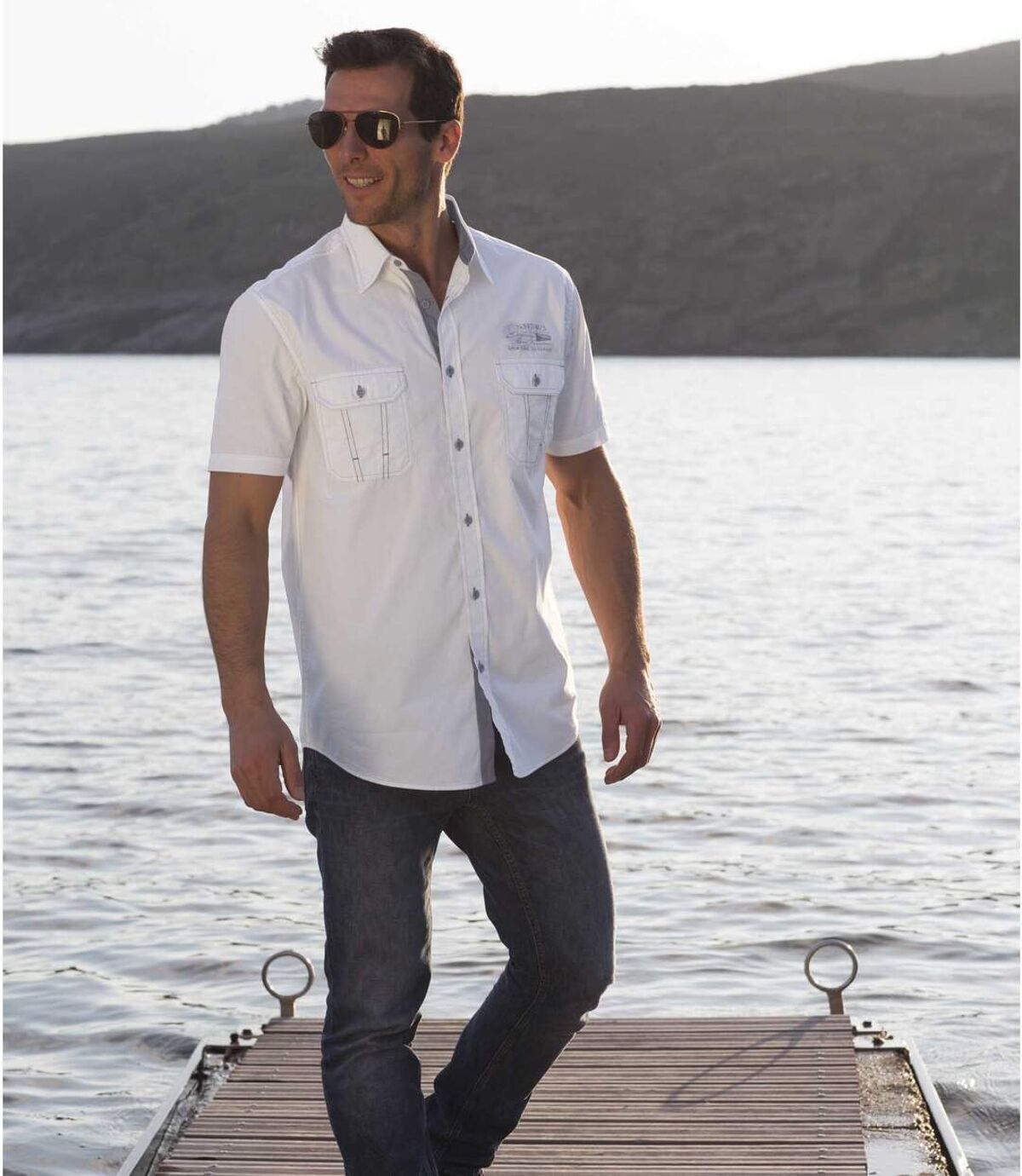 Men's White Aviator Shirt Atlas For Men