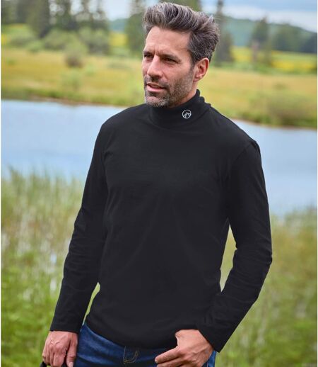 Pack of 3 Men's Turtleneck Tops - Black Blue Grey