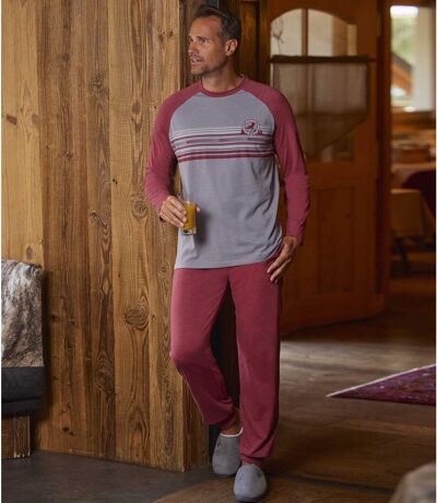 Men's Jersey Pyjamas - Burgundy Grey