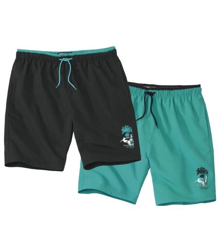 Pack of 2 Men's Swim Shorts - Black Green