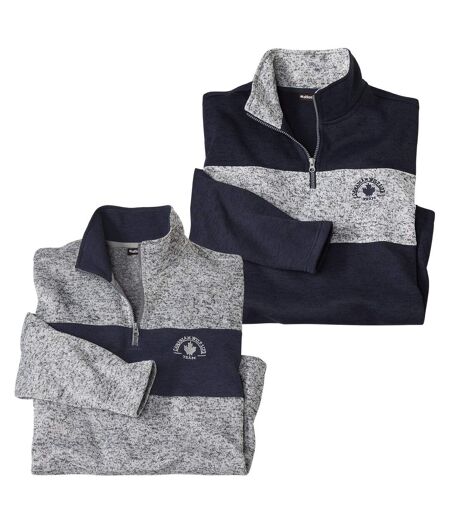 Pack of 2 Men's Quarter-Zip Sweatshirts - Grey Navy