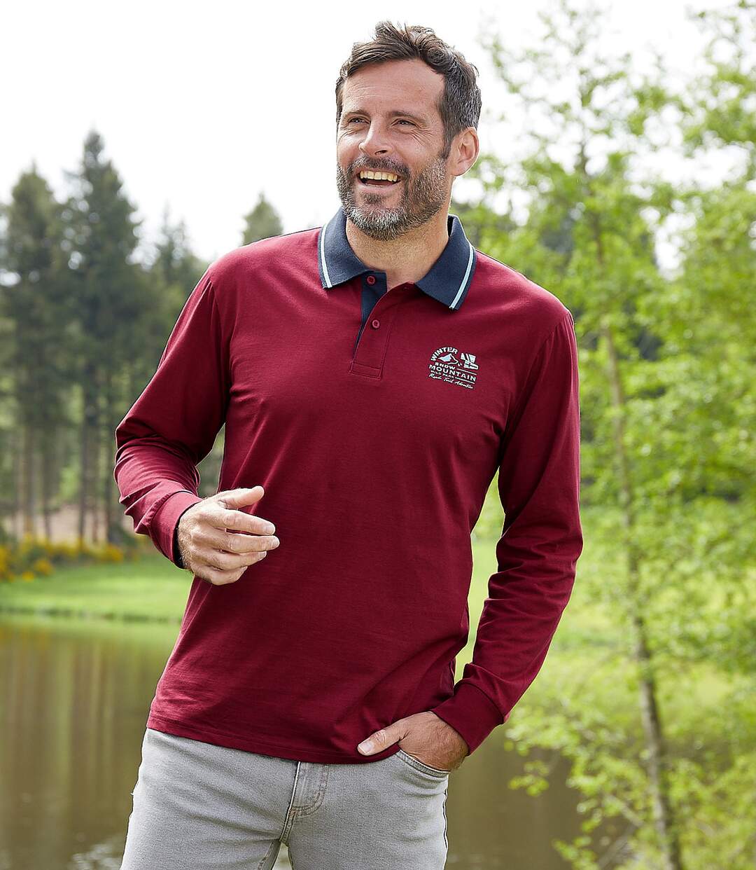 Pack of 2 Men's Long Sleeve Polo Shirts - Blue Burgundy-5