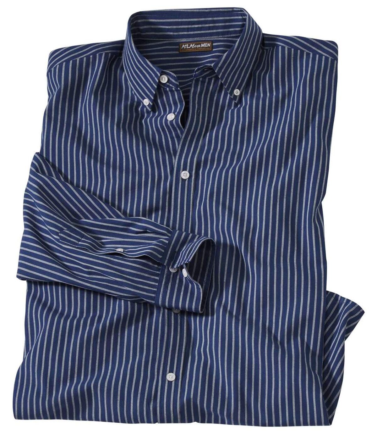 Men's Striped Blue Shirt - Long Sleeves Atlas For Men