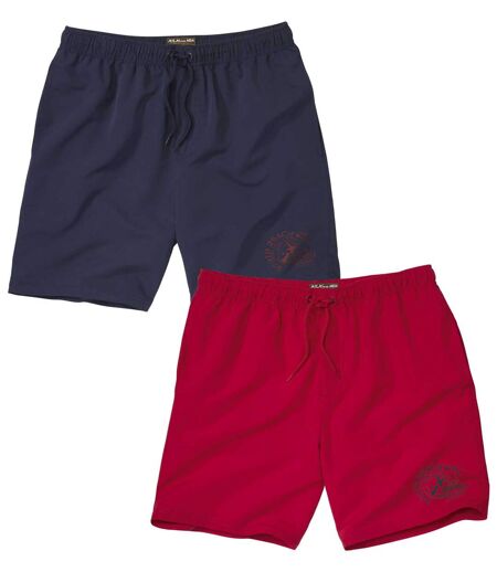 Pack of 2 Men's Microfibre Sports Shorts - Red Navy