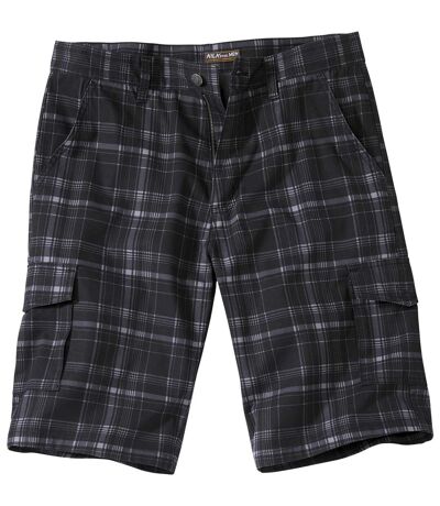 Men's Black and Grey Checked Cargo Shorts