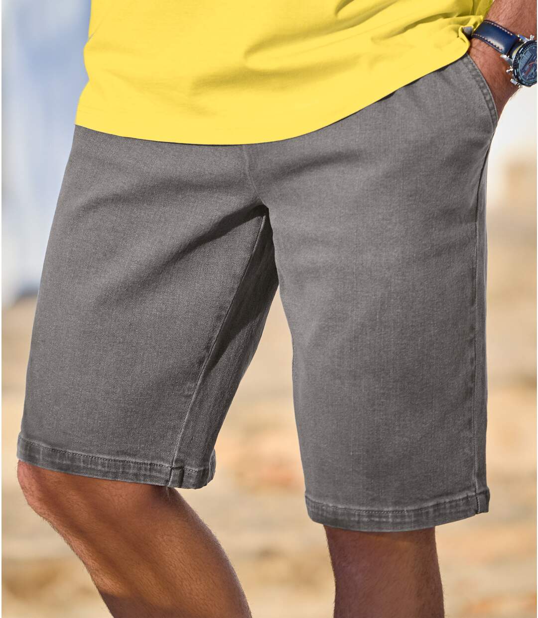 Men's Grey Relaxed Denim Shorts-1