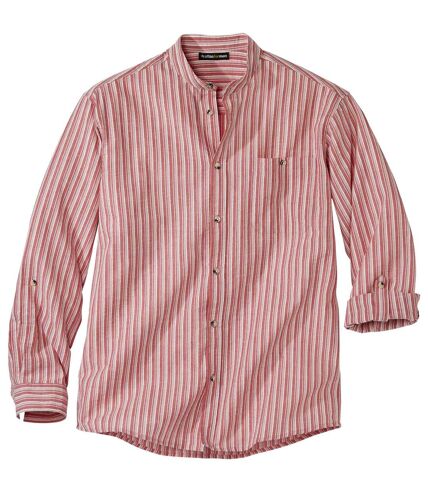 Men's Mandarin Collar Shirt - Coral