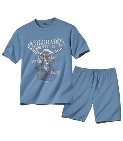 Men's Short Animal Print Pyjama Set - Blue