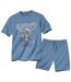 Men's Short Animal Print Pajama Set - Blue