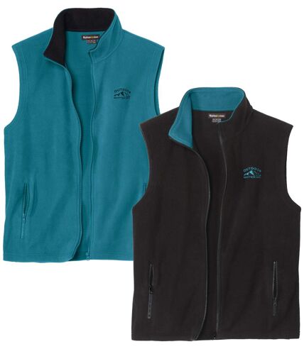 Pack of 2 Men's Microfleece Gilets - Blue Black